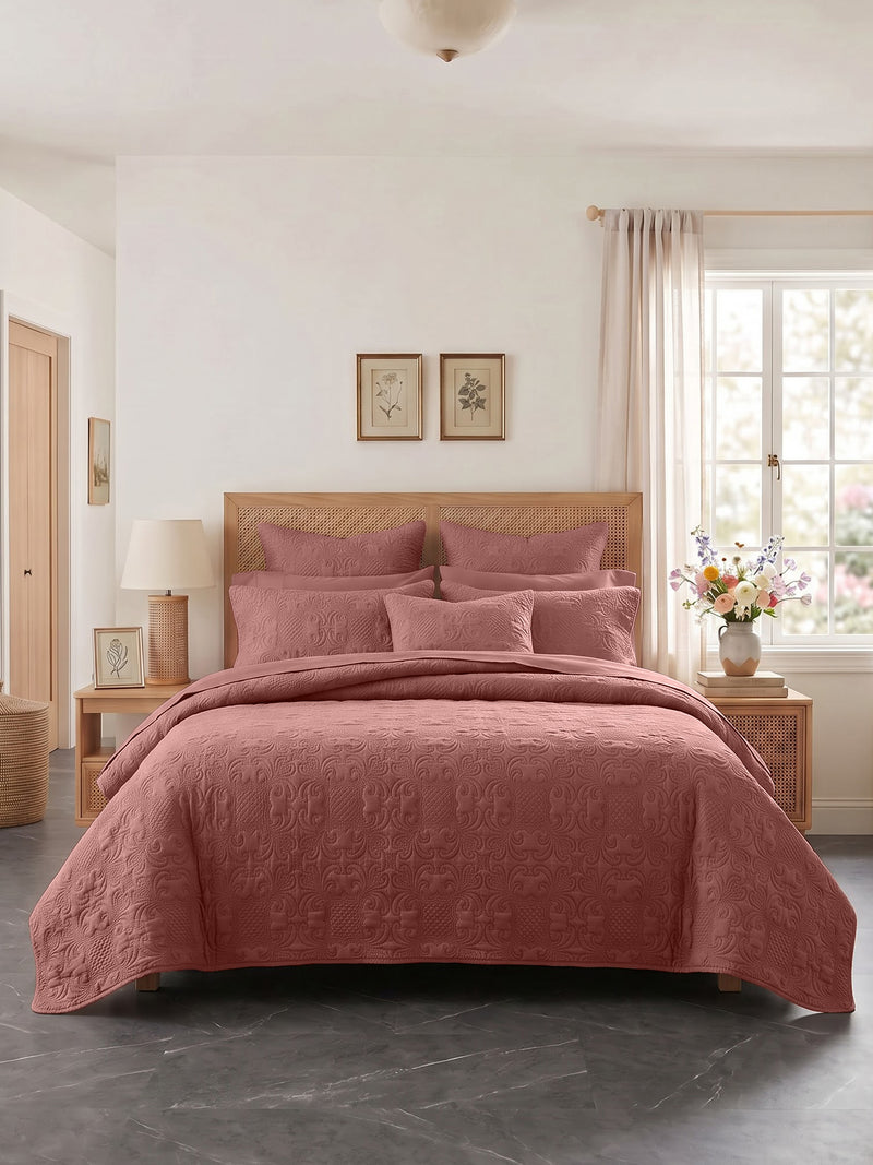 Sensation - Quilted King Bedcover Set with 2 Pillow Covers(Terra Cotta)