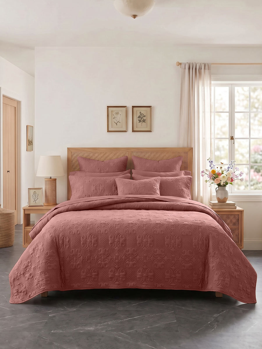Sensation - Quilted King Bedcover Set with 2 Pillow Covers(Terra Cotta) — view 2