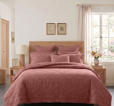 Sensation - Quilted King Bedcover Set with 2 Pillow Covers(Terra Cotta)