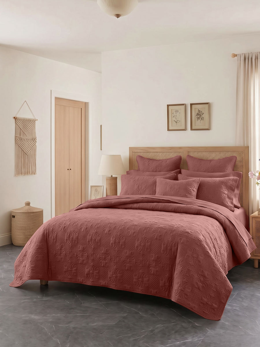 Sensation - Quilted King Bedcover Set with 2 Pillow Covers(Terra Cotta) — view 3