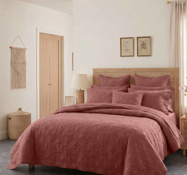 Sensation - Quilted King Bedcover Set with 2 Pillow Covers(Terra Cotta)