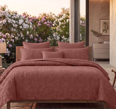 Sensation - Quilted King Bedcover Set with 2 Pillow Covers(Terra Cotta)