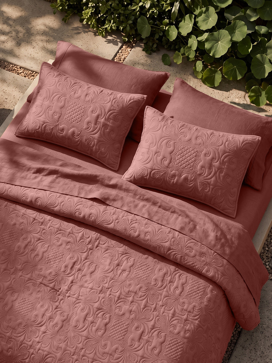 Sensation - Quilted King Bedcover Set with 2 Pillow Covers(Terra Cotta) — view 5