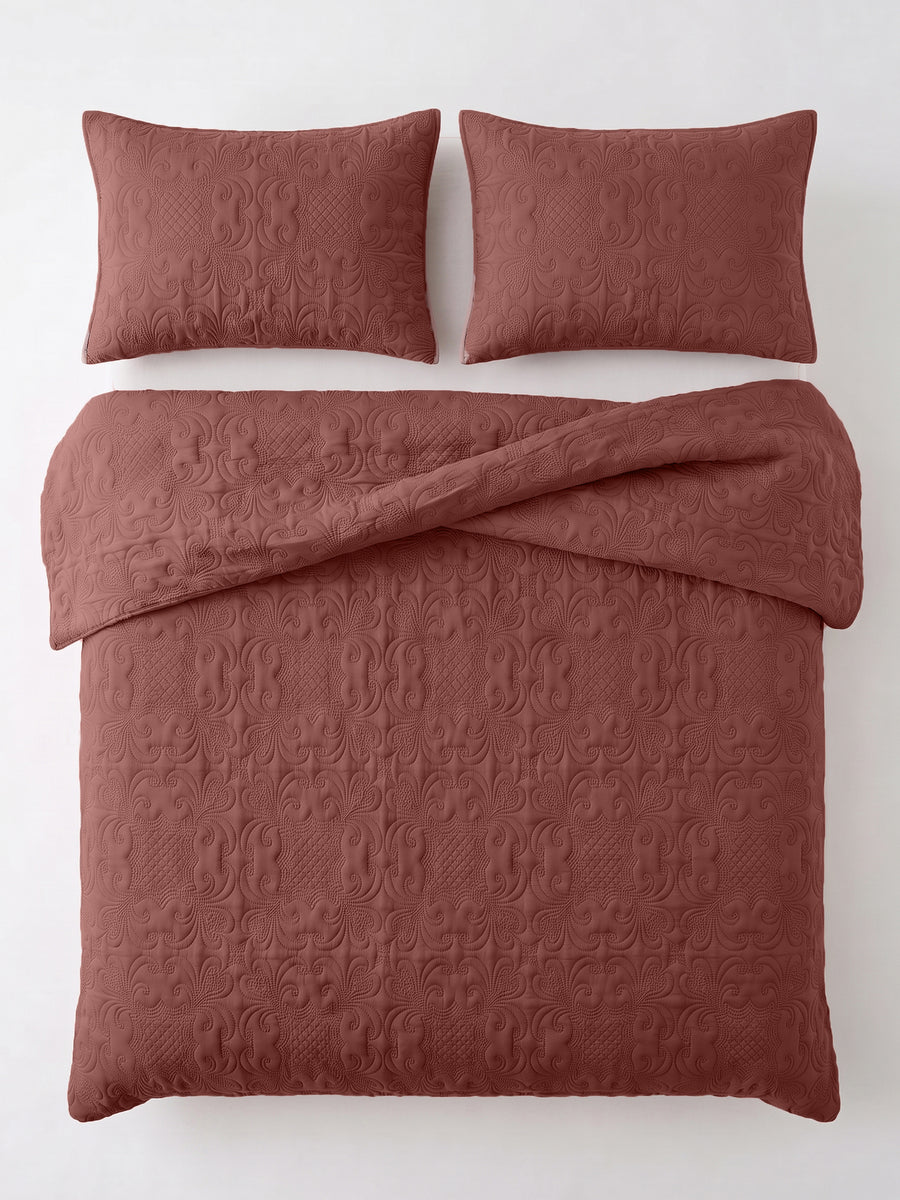 Sensation - Quilted King Bedcover Set with 2 Pillow Covers(Terra Cotta) — view 6