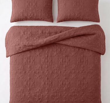 Sensation - Quilted King Bedcover Set with 2 Pillow Covers(Terra Cotta)