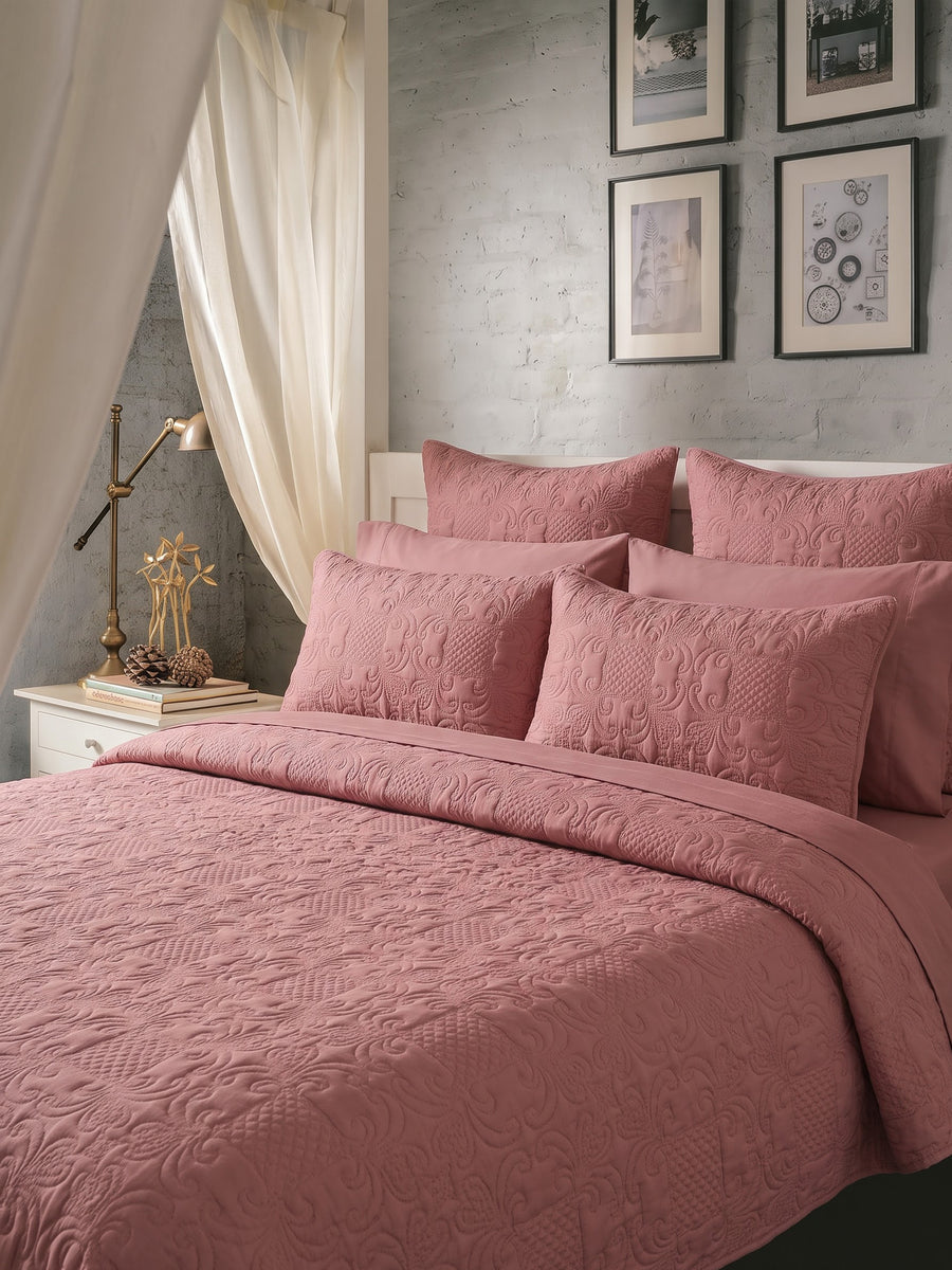 Sensation - Quilted King Bedcover Set with 2 Pillow Covers(Terra Cotta) — view 1
